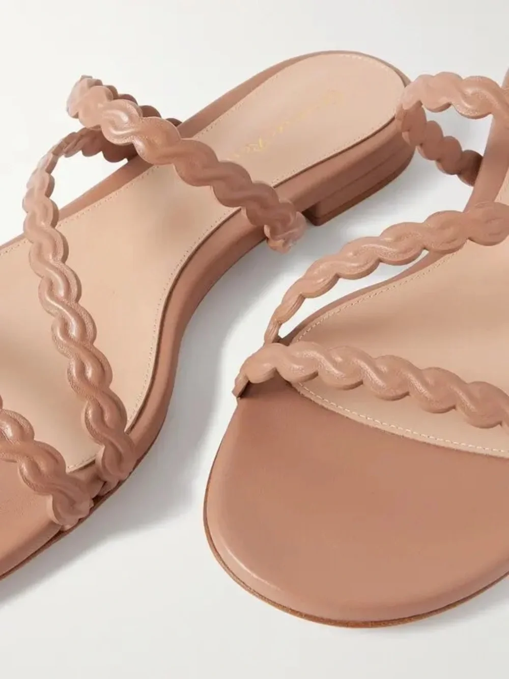 Gianvito Rossi Nude Pink Braided-Strap Flat Sandals